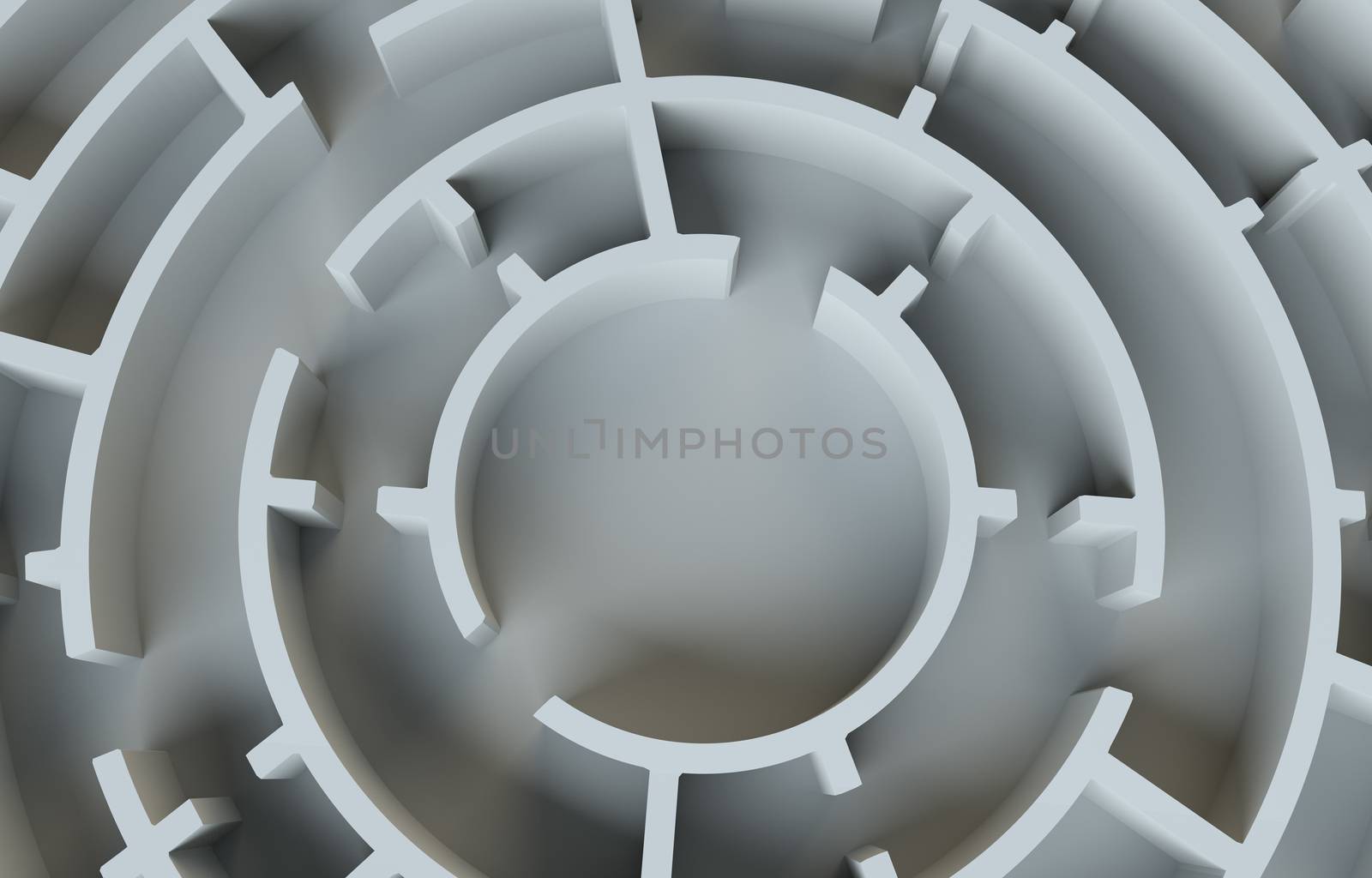 Maze close-up. Gray studio background. Beautiful photo realistic shadows. Background for your desig. 3D Illustration