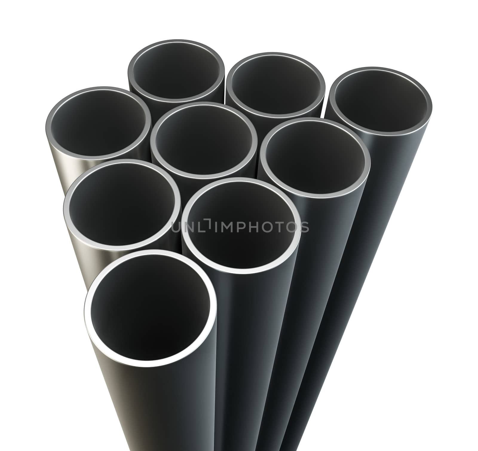 Steel metal tubes. Close-up by cherezoff