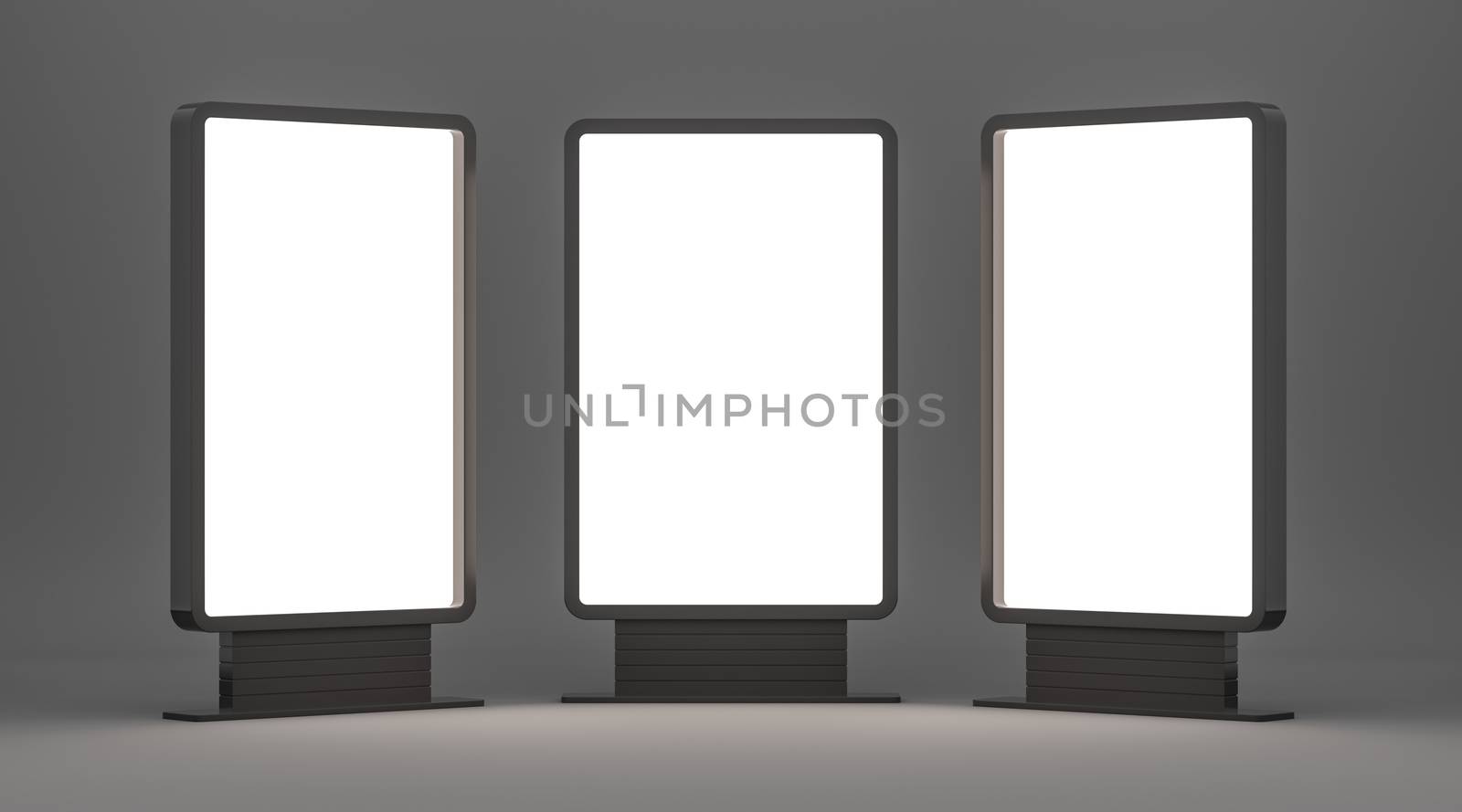 Illuminated blank billboards with copy space for your content, advertising mock up banner. 3D illustration