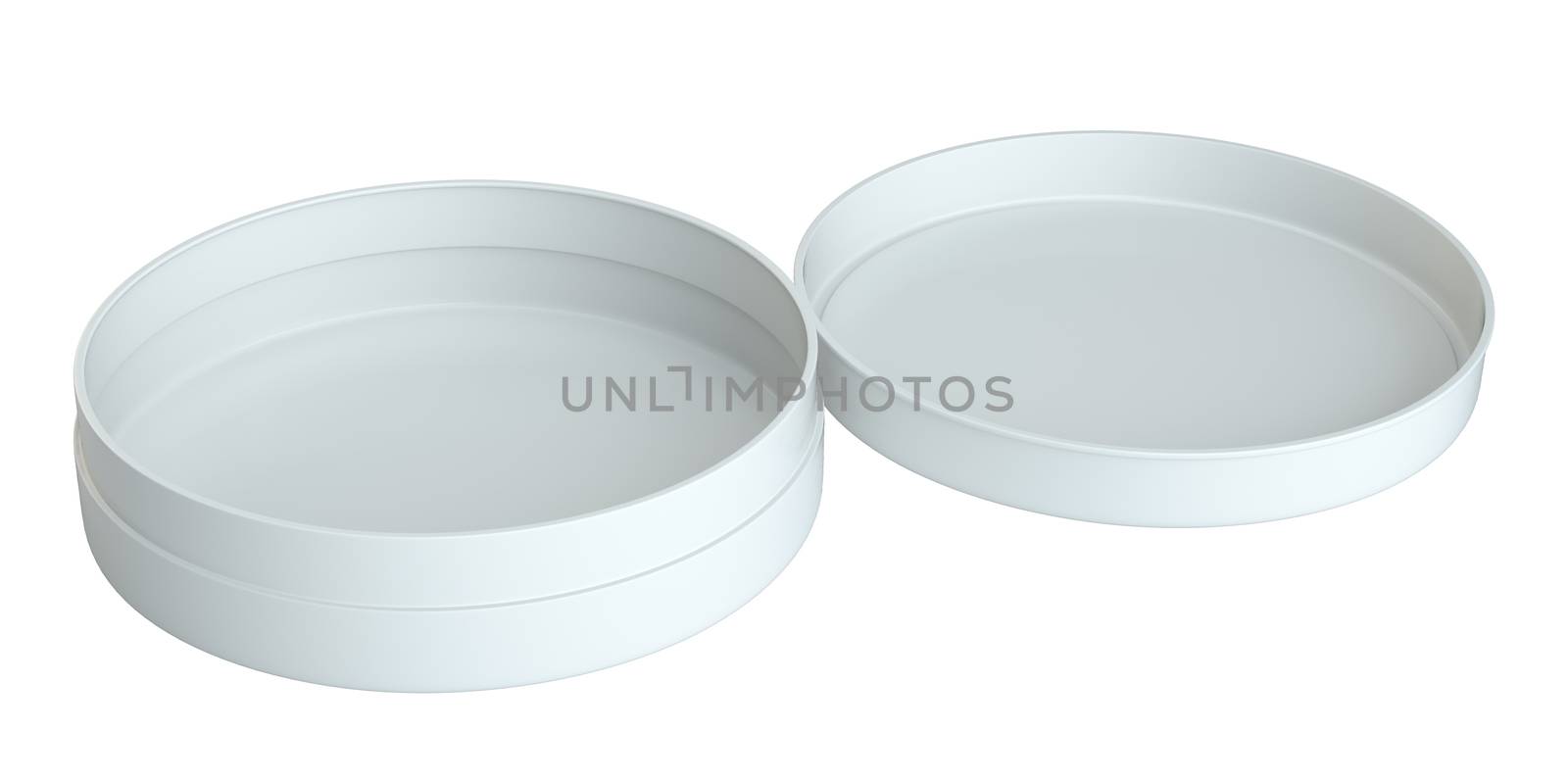 White round open empty box. Isolated on white. 3D Rendering