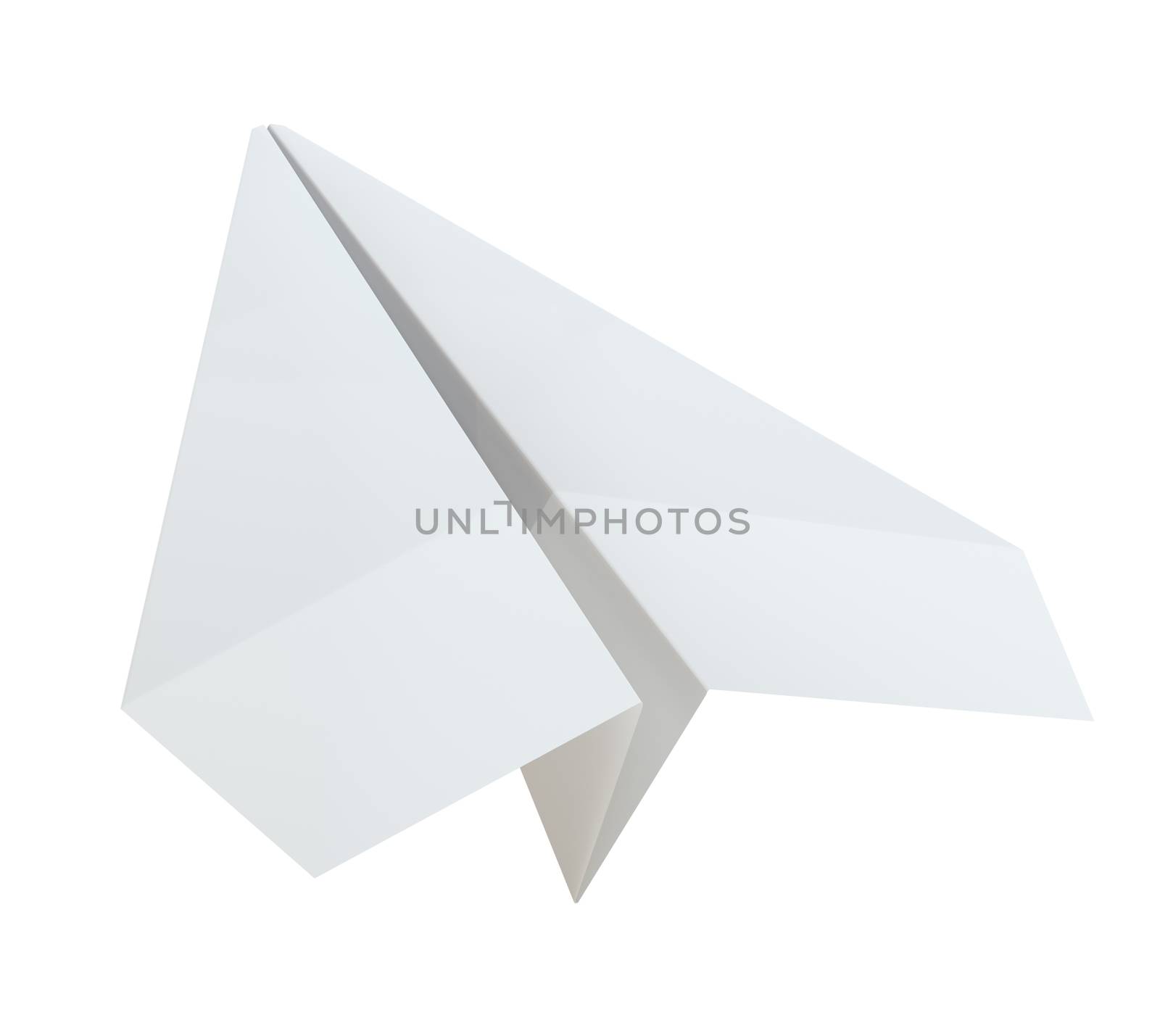 White paper airplane icon, isolated on white. 3D Illustration