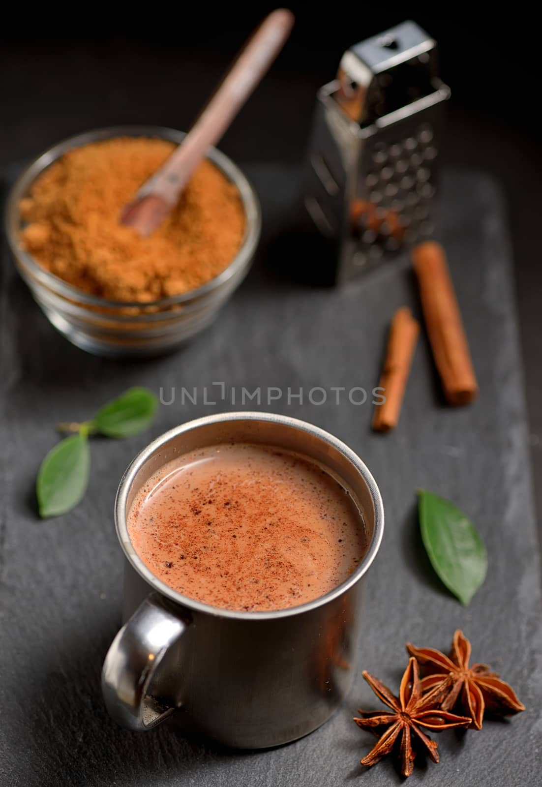 Cup of hot chocolate, cinnamon sticks by mady70