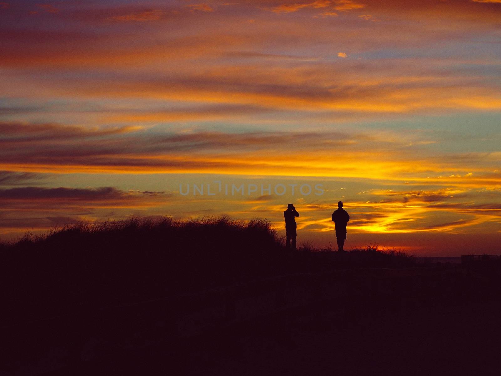 Silhouette of people looking the sunset beach by kimbo-bo