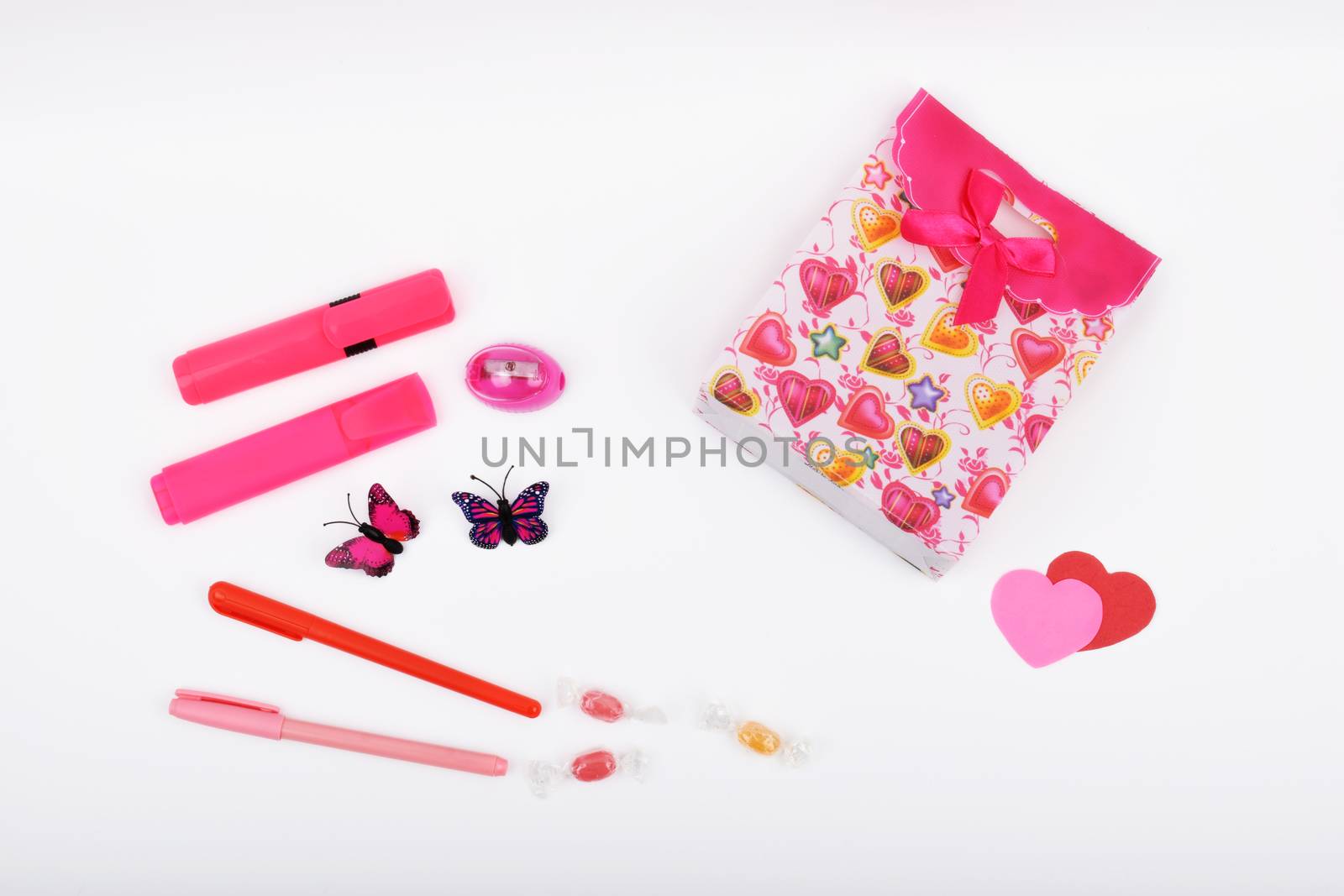 Mock up objects isolated on the topic - Valentine's Day, top view