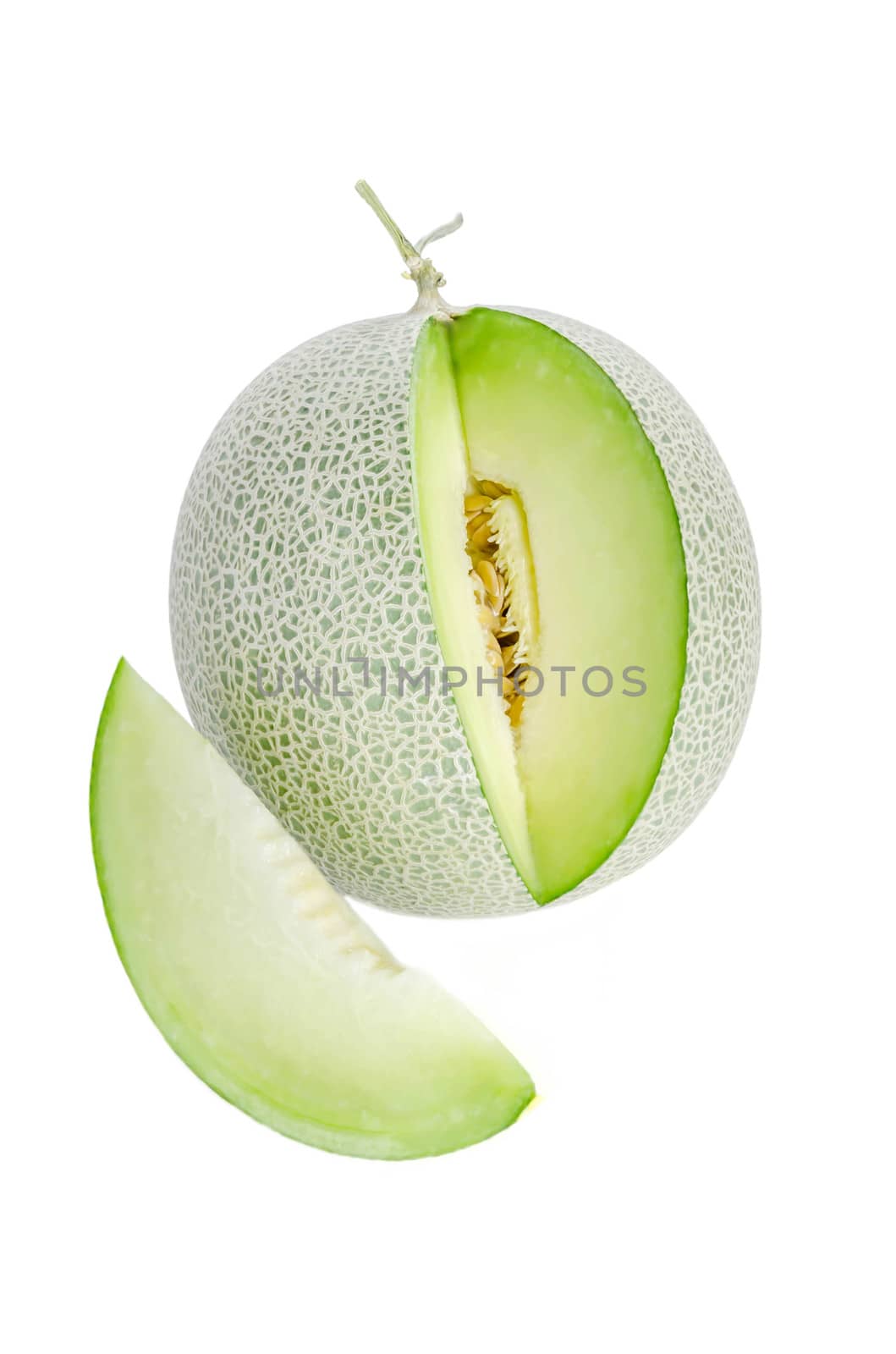 shopped green melon isolated on white background