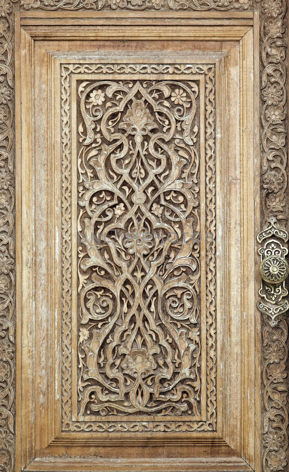 Close-up of a traditional carved wooden door, Uzbekistan