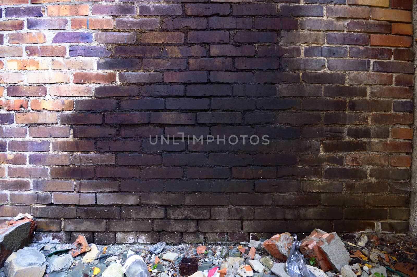 wide angle view of an old wall abandoned factory building