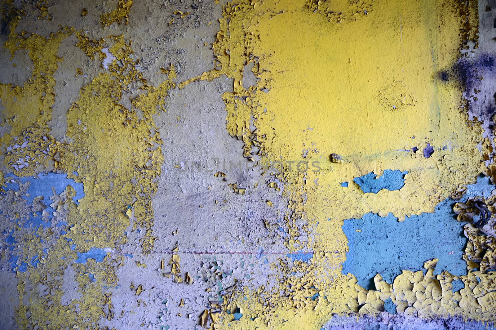 wide angle view of an old wall abandoned factory building