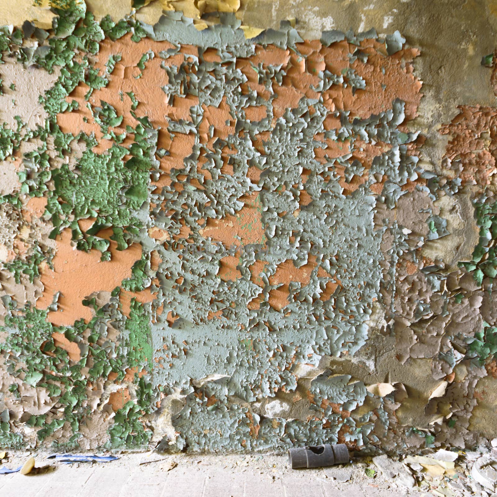 wide angle view of an old wall abandoned factory building