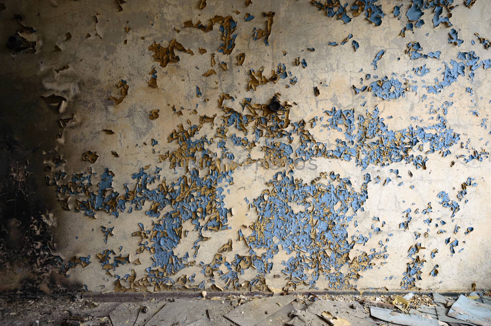 wide angle view of an old wall abandoned factory building