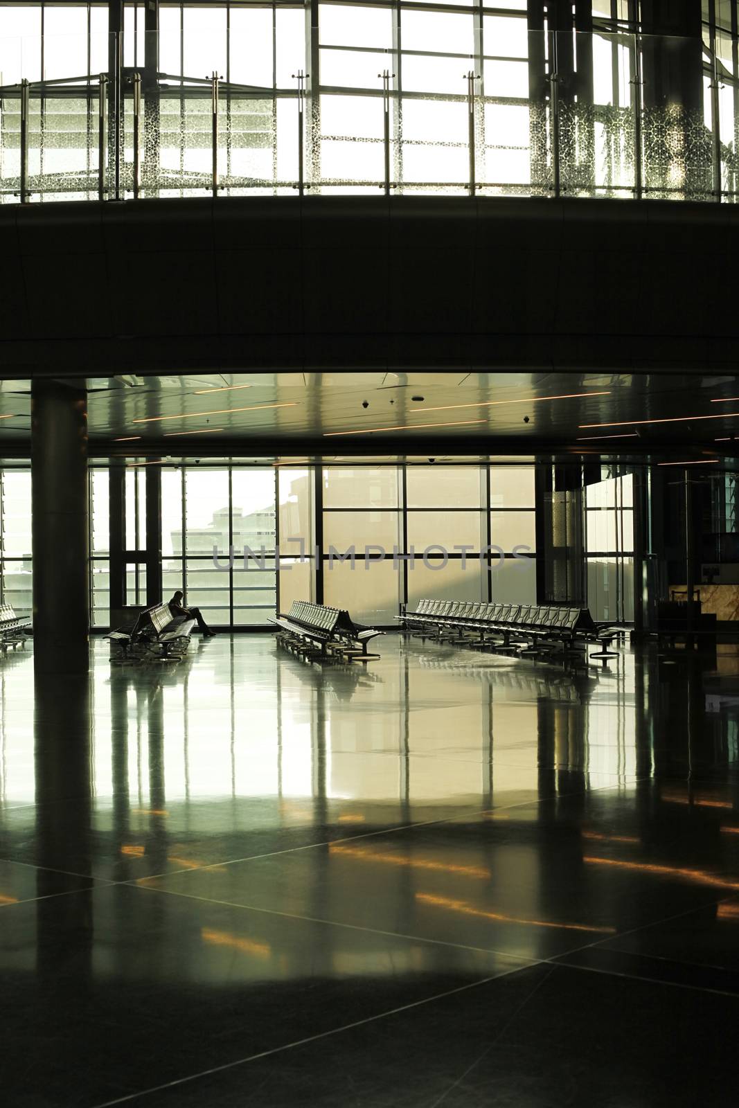 Empty airport terminal waiting area in Doha International Airport