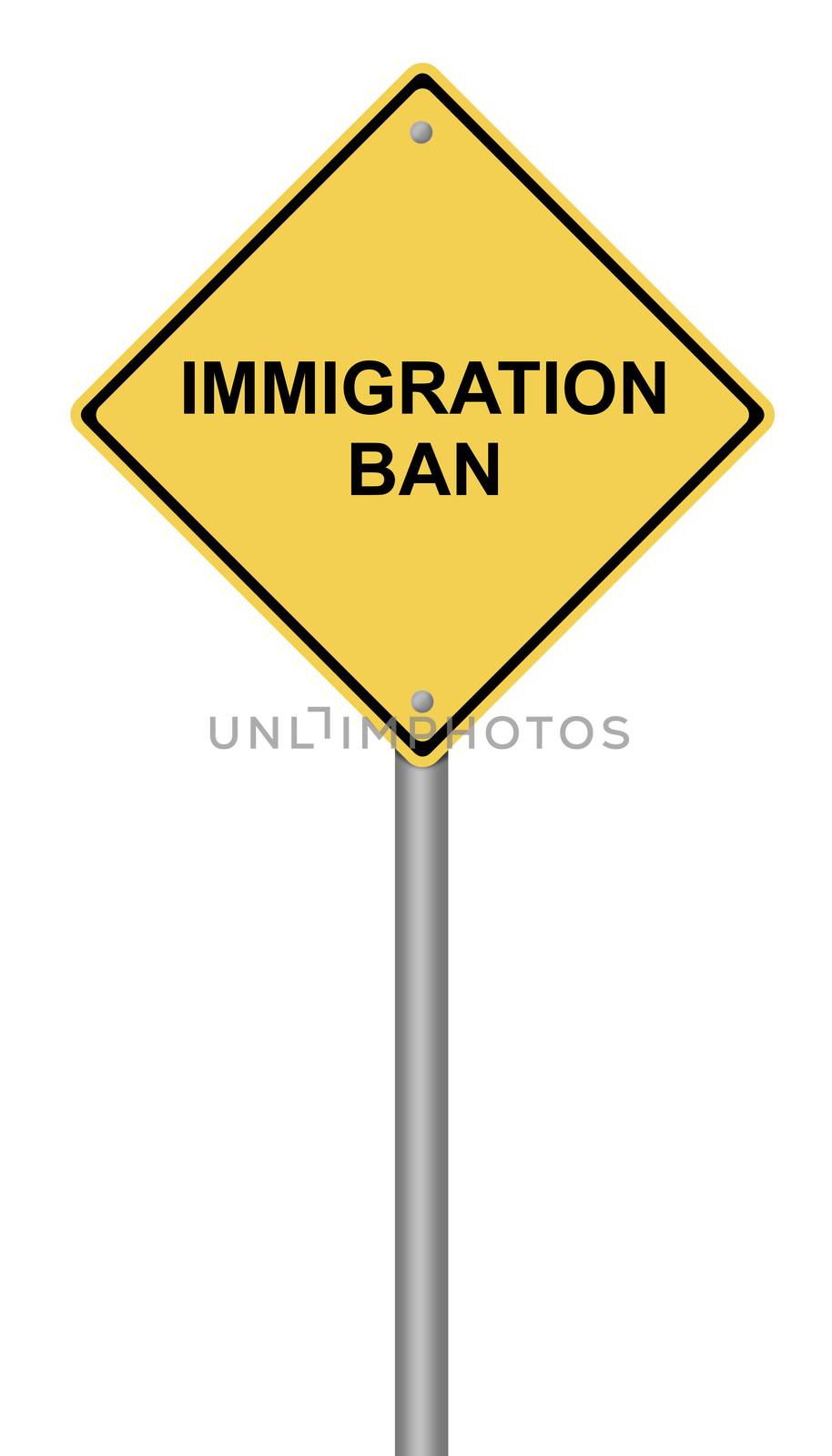 Yellow warning sign with the text Immigration Ban.