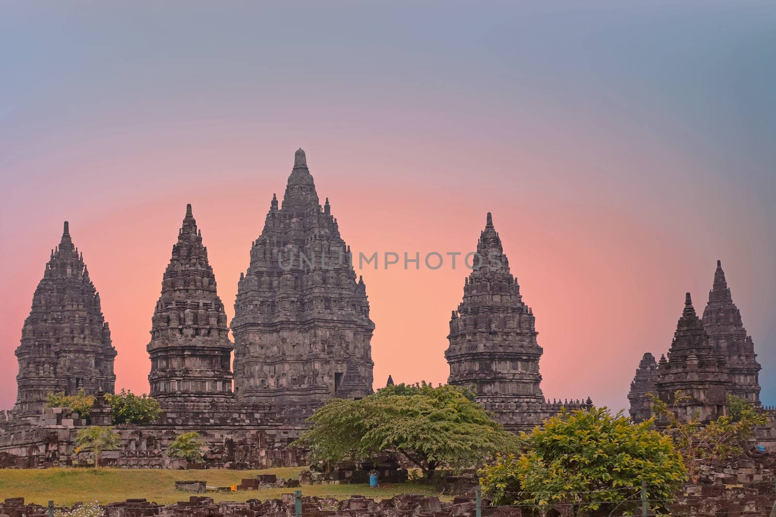 Prambanan or Candi Rara Jonggrang is a Hindu temple compound in Java, Indonesia, dedicated to the Trimurti: the Creator (Brahma), the Preserver (Vishnu) and the Destroyer (Shiva)