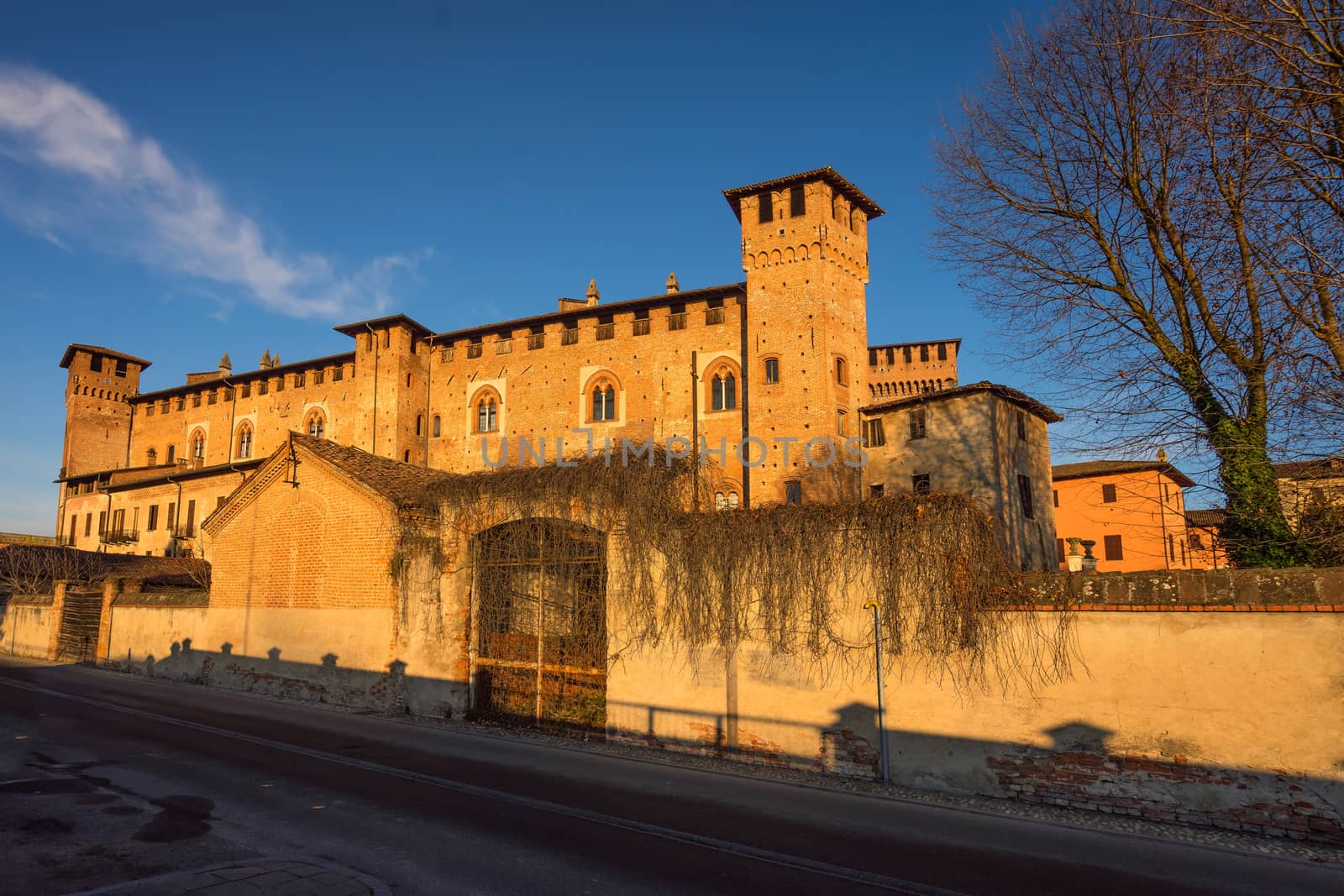 Middle Ages castle "Morando bolognini" at sunset, built in the thirteenth century in Sant'Angelo lodigiano,Lombardy italy.