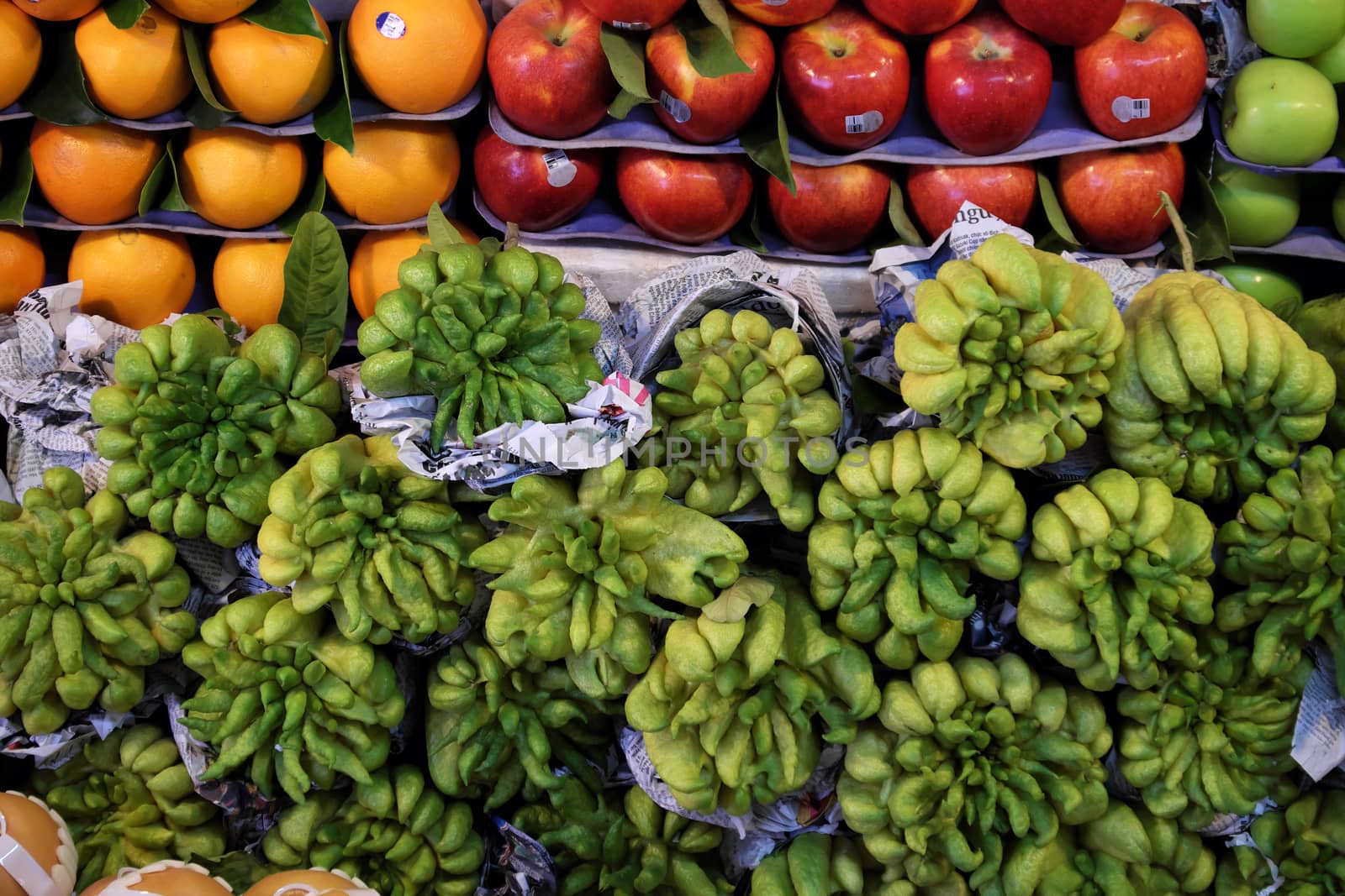 Colorful of fruit shop at Dalat marketplace, Vietnam, many kind of fresh tropical fruits arrange so amazing, agriculture product at farmer market