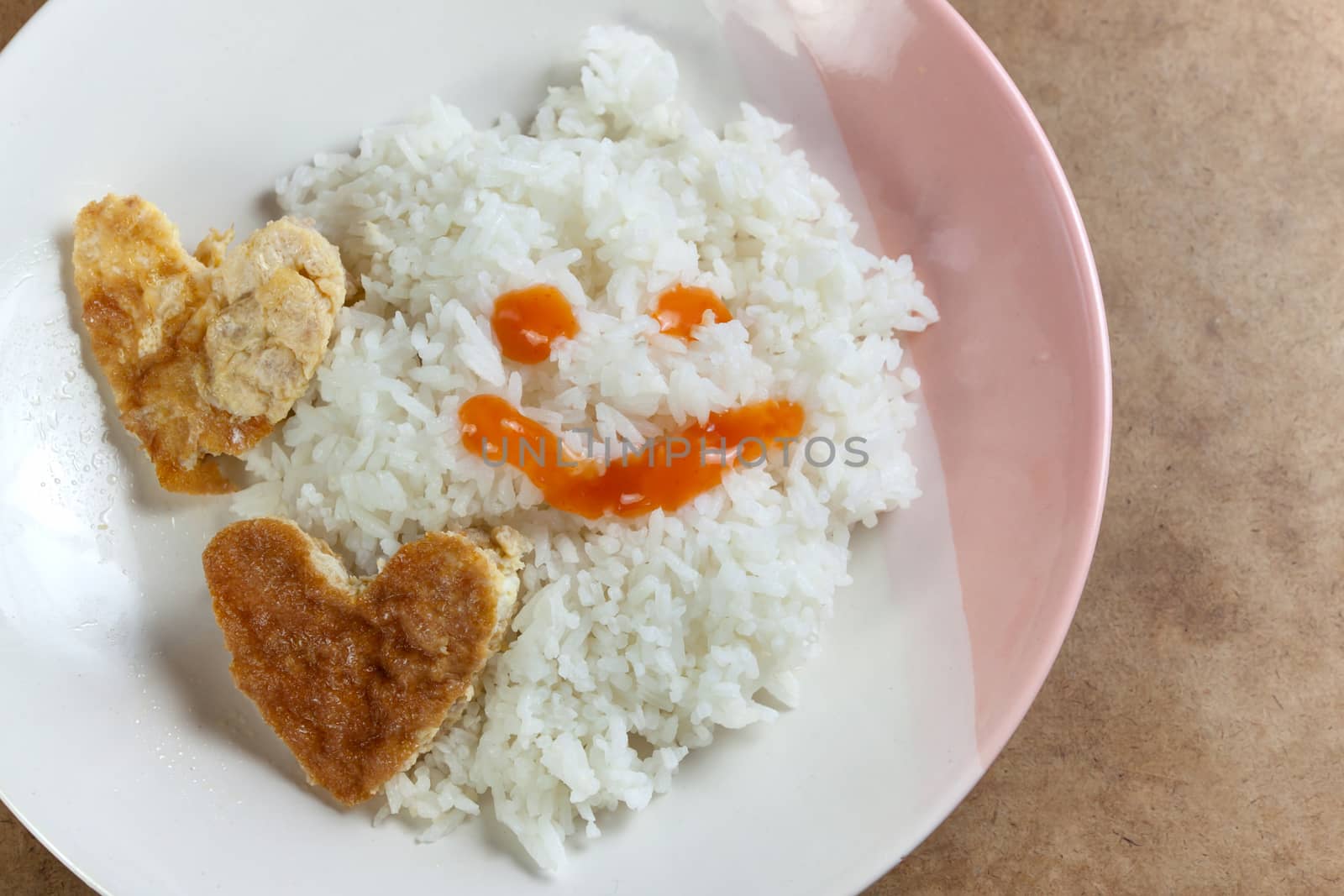 Idea for Valentine day meal cooked rice omelet in heart shape for eating simple cheap and quick food