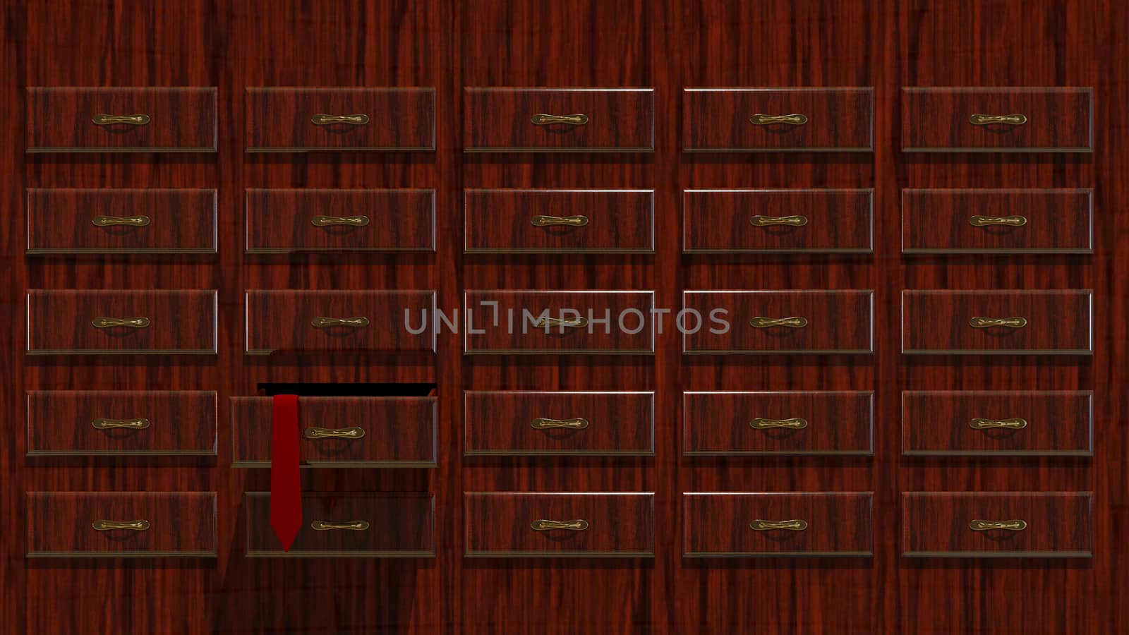 3D Illustration Abstract Background a Wooden Locker with Tie