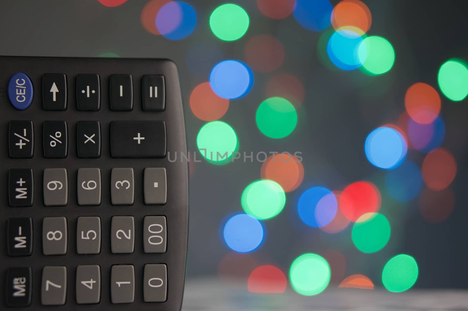 Calculator has colorful bokeh  as background by eaglesky