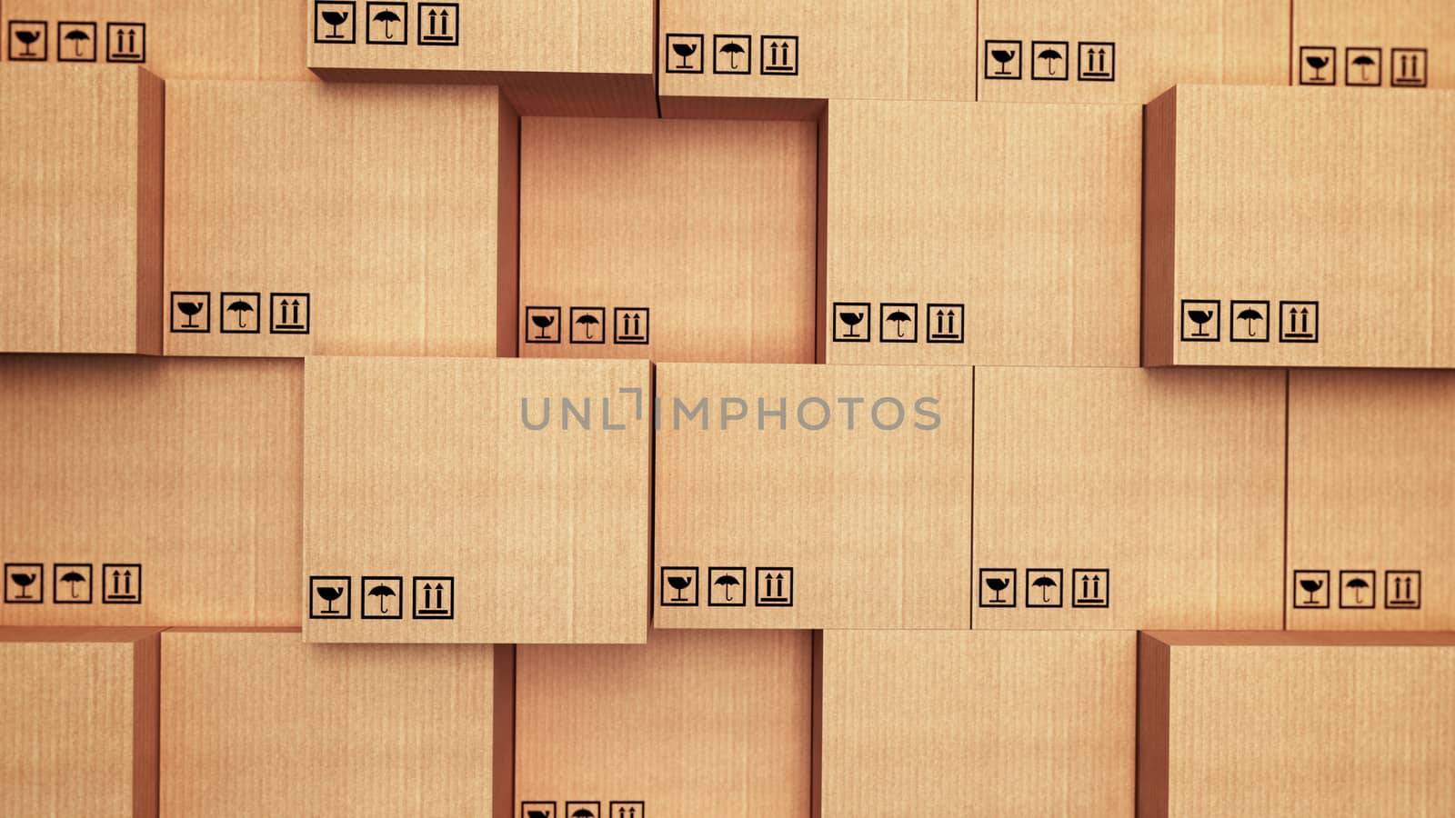 3d stack of cardboard boxes. 