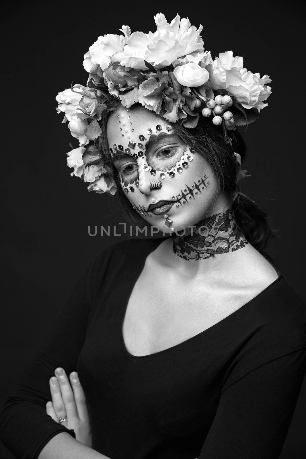 Halloween Makeup with Rhinestones and Wreath of Flowers by Multipedia