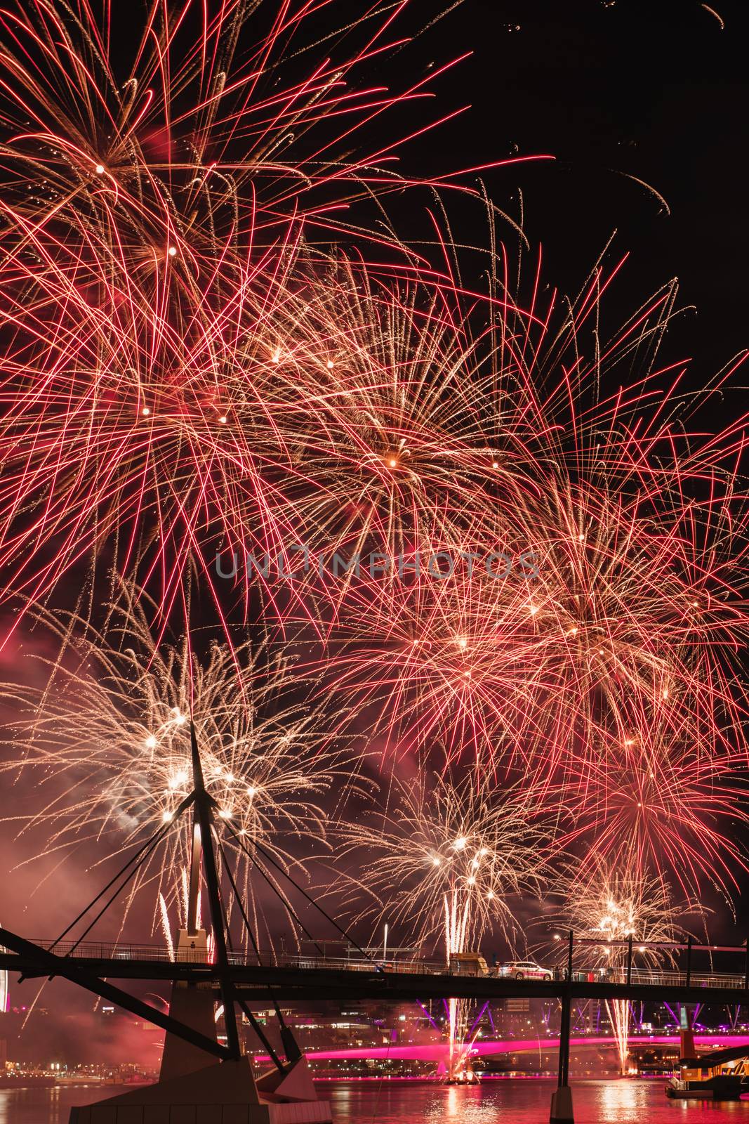 Festival with fireworks in Brisbane City, Queensland, Australia