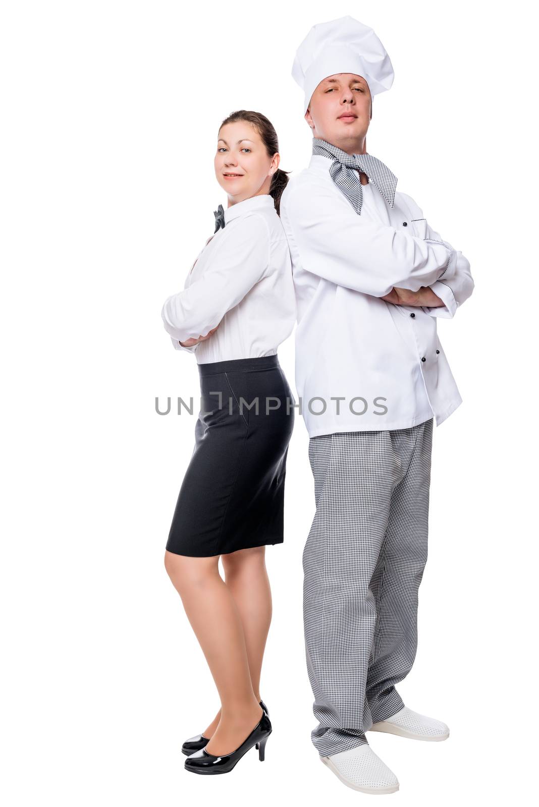 Portrait of a chef and a waiter on a white background isolated