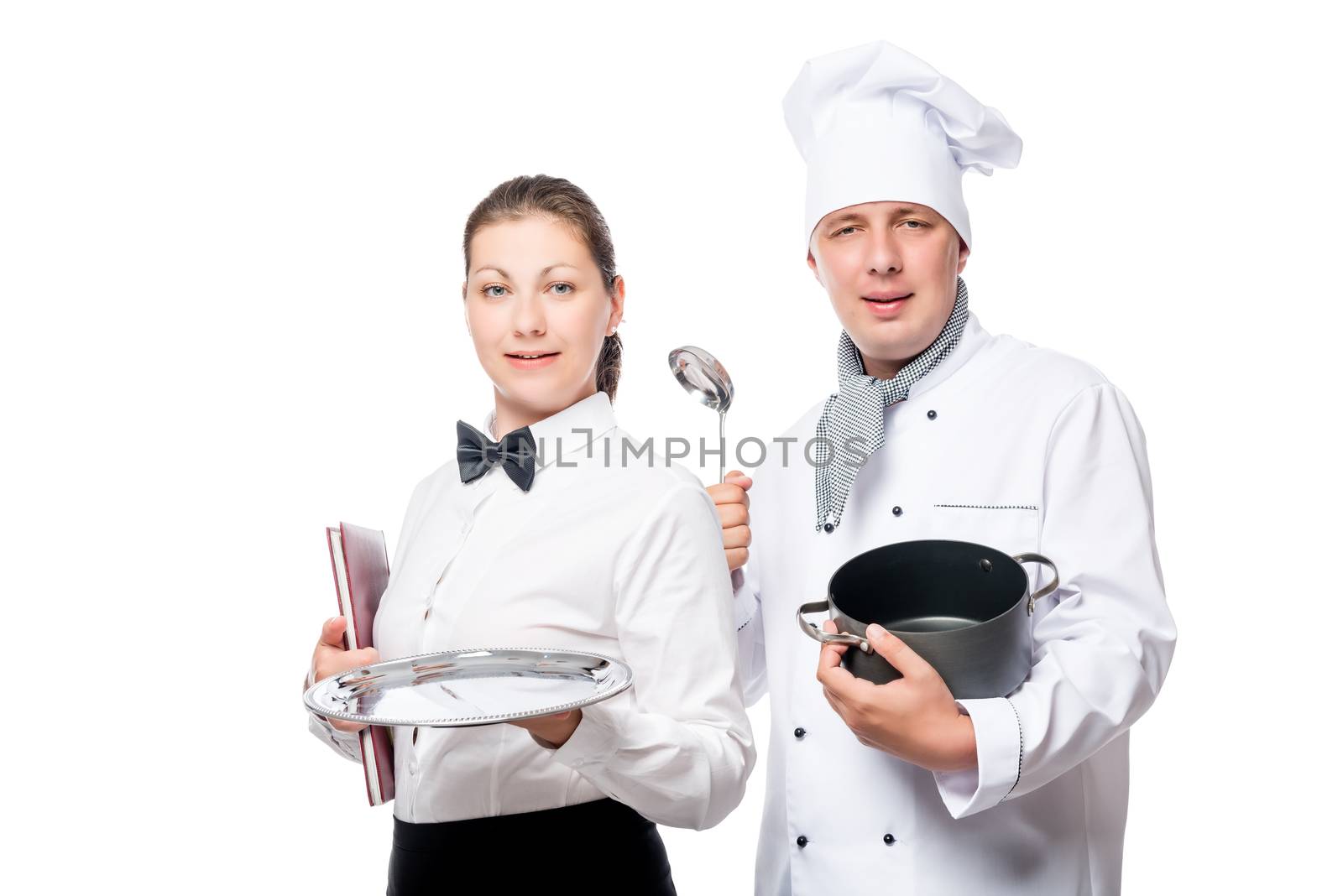 young restaurant team portrait on white background