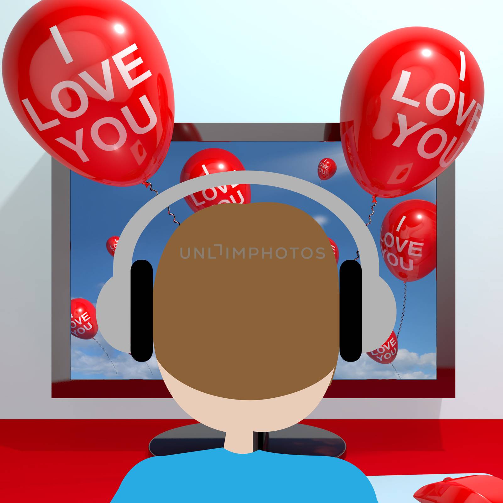 I Love You Balloons From Computer Screen Showing Love 3d Illustr by stuartmiles