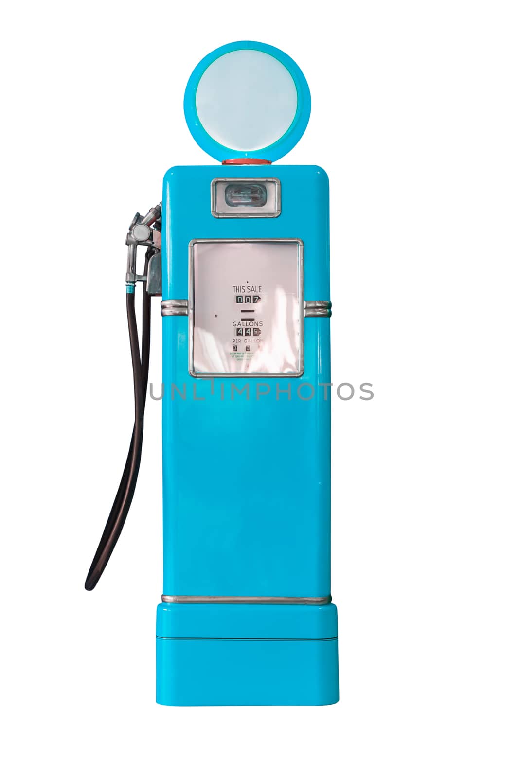 Vintage blue fuel pump on white  by stoonn