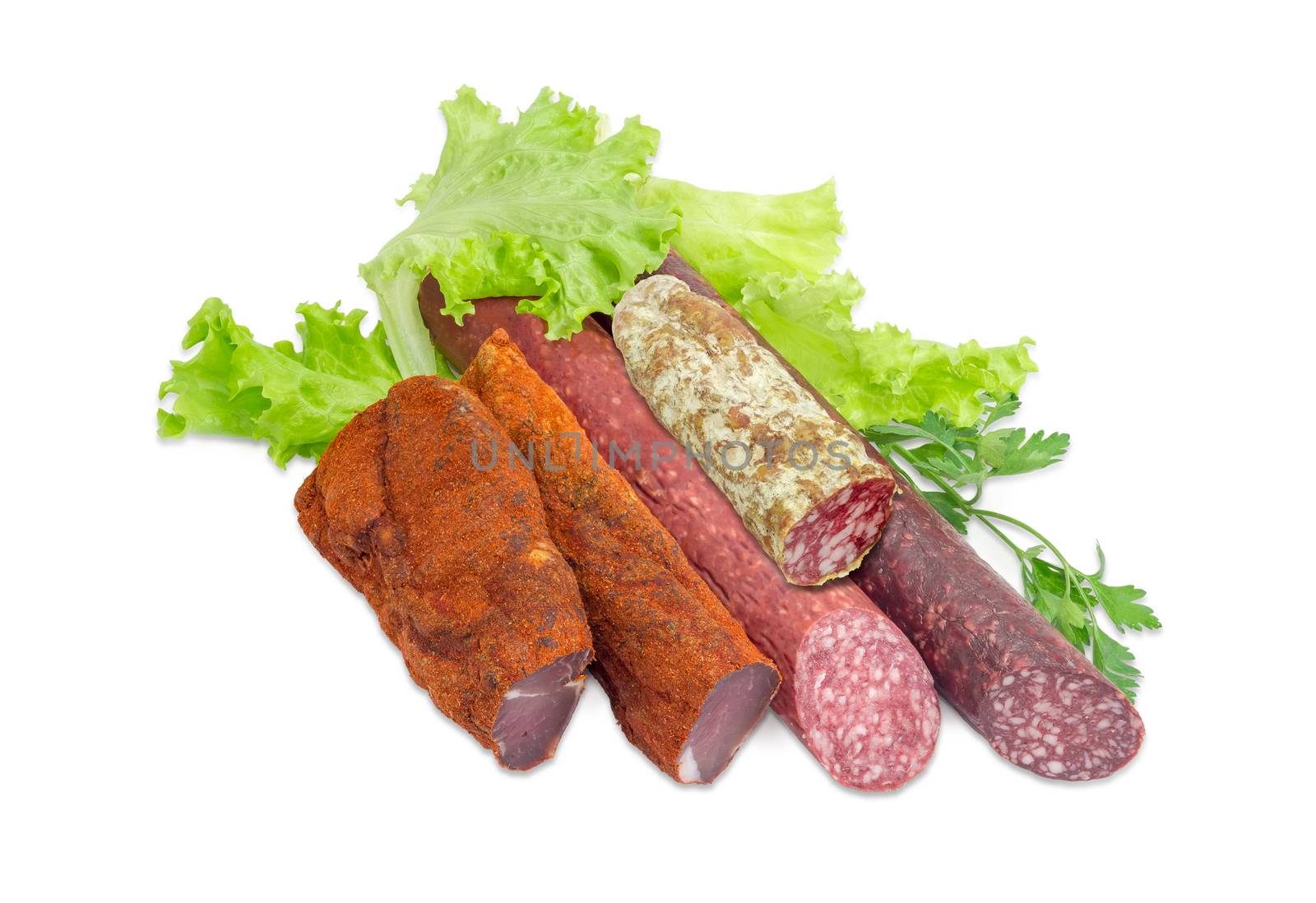 Dried pork tenderloin and several different varieties of sausage by anmbph