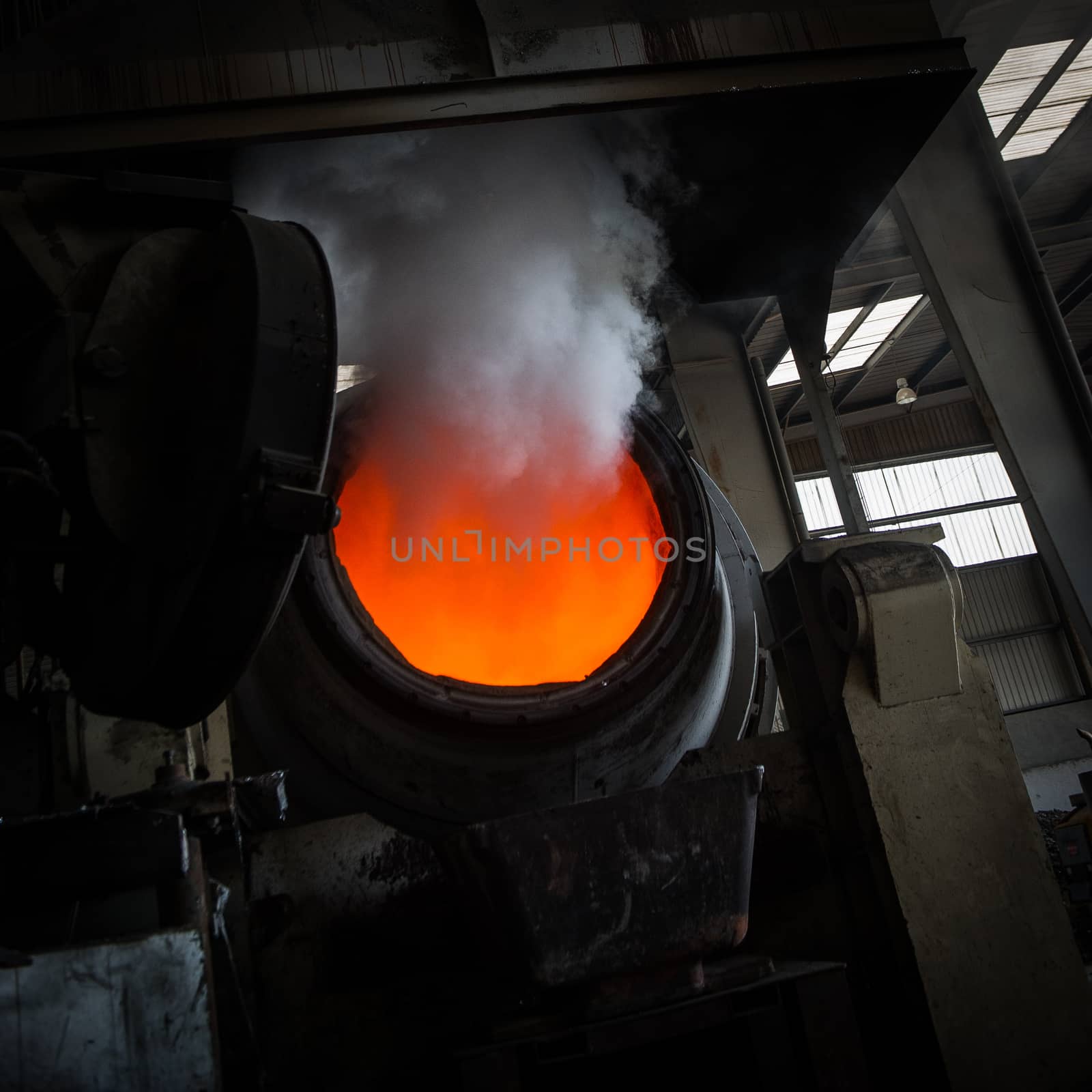 Hot steel pouring in steel plant, iron, aluminium