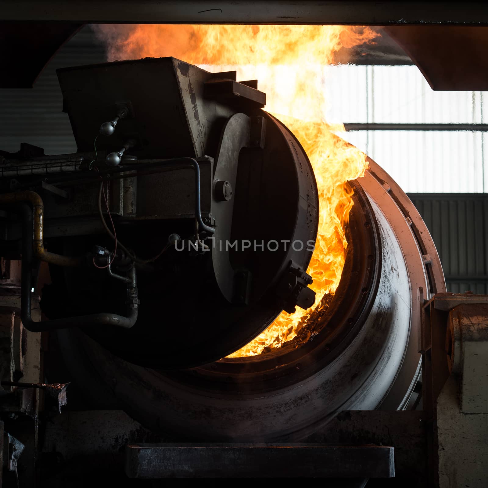 Hot steel pouring in steel plant, iron, aluminium