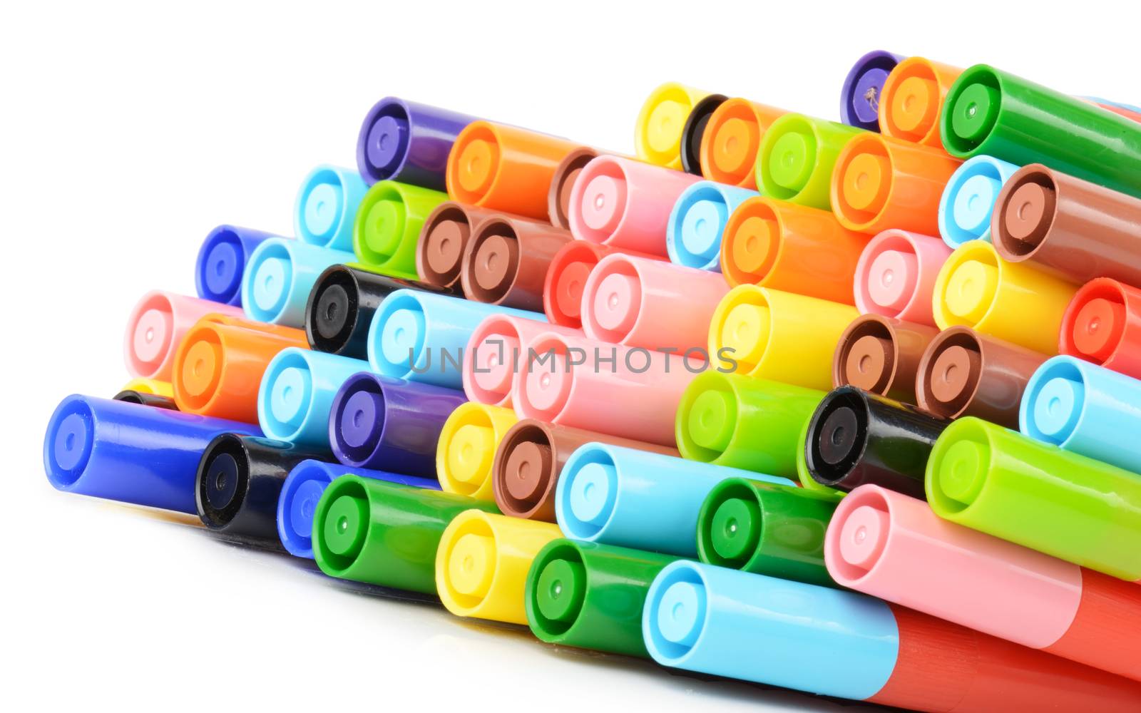 Concept for pick a color, pen tops isolated on a white background