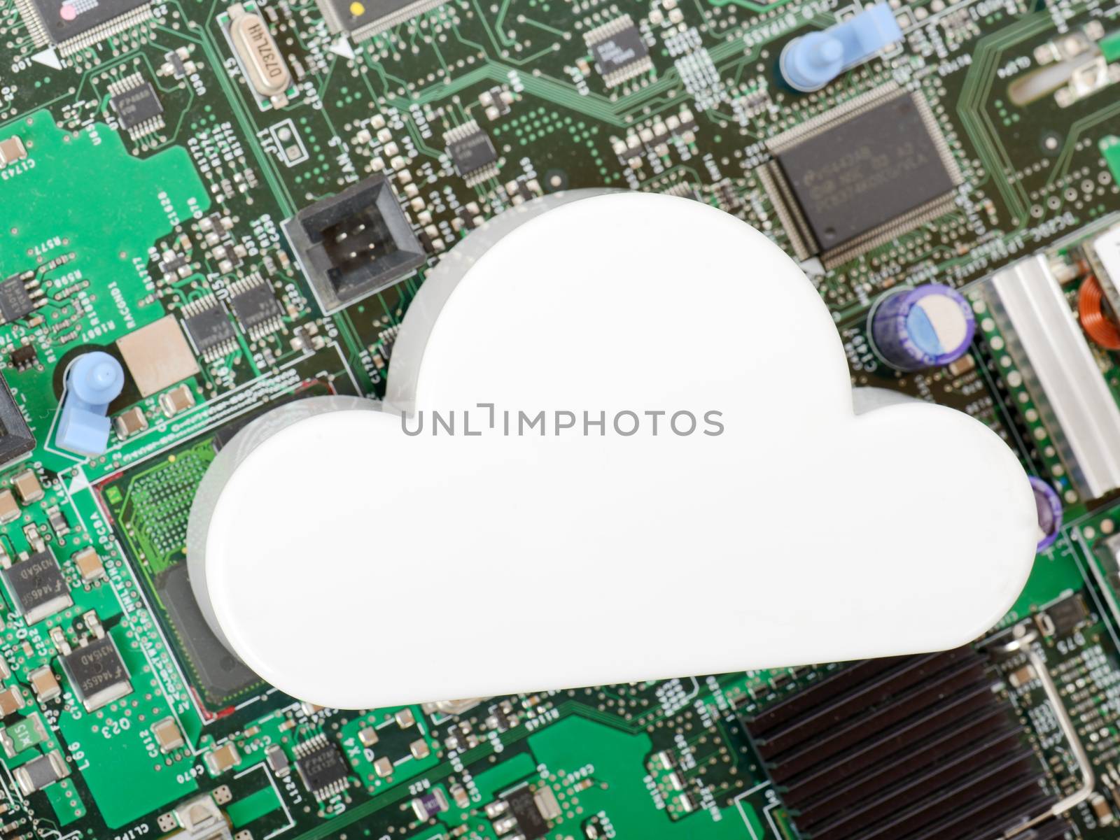virtual cloud security button on mother board background 