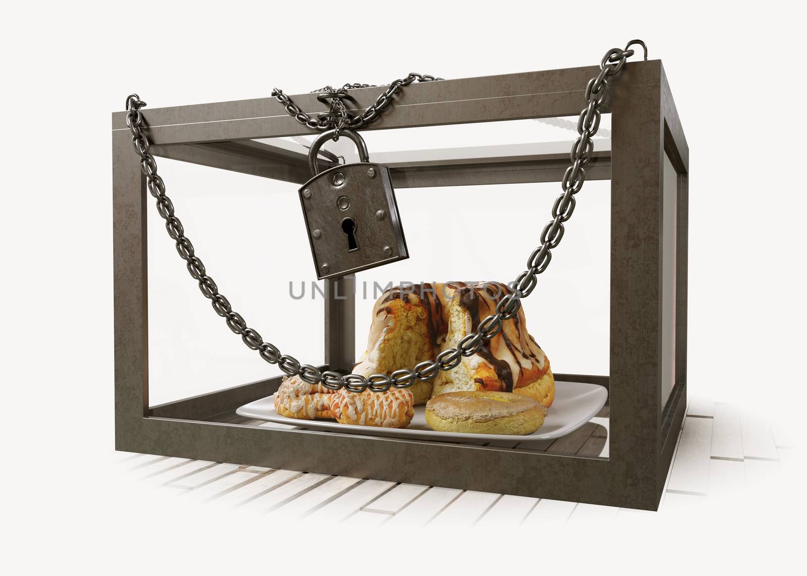 cakes in close metal box with chains diet concept composition photo by denisgo