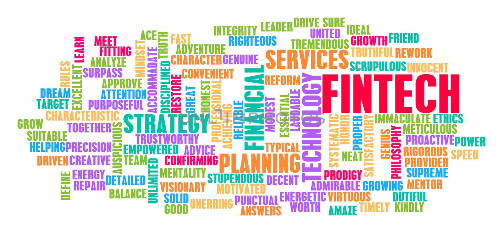 Fintech Word Cloud Concept on White