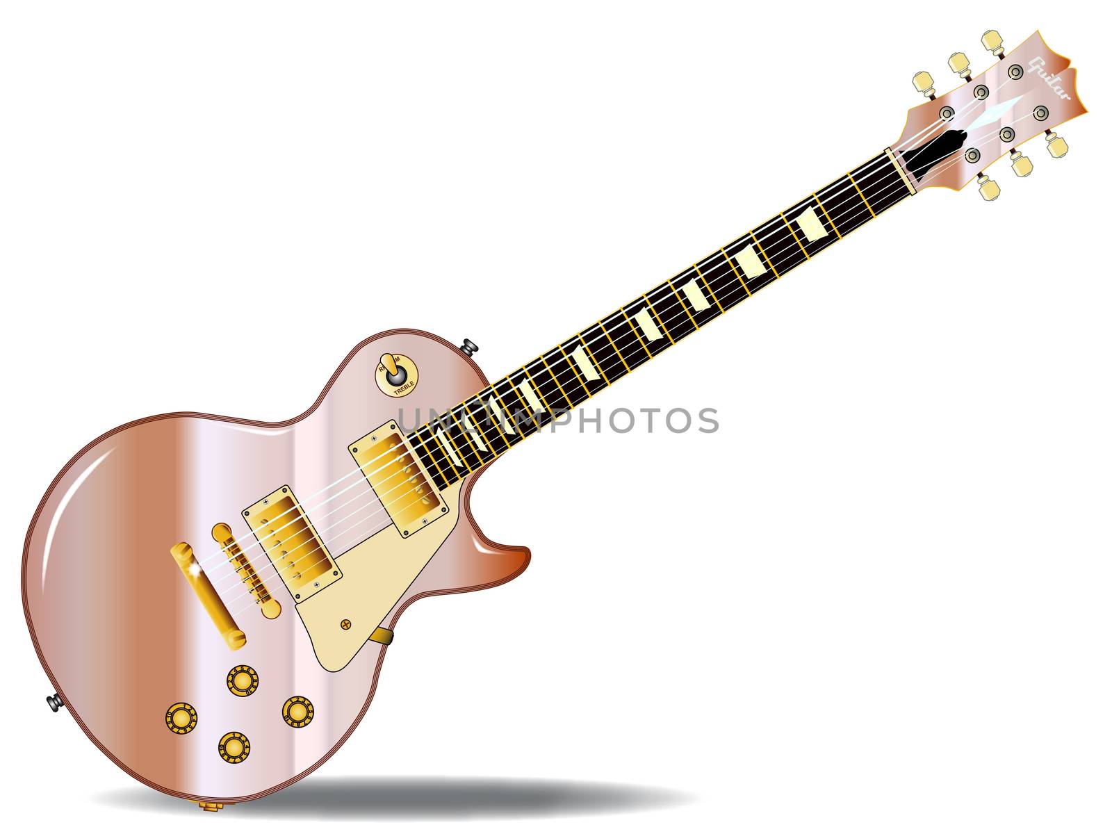 The definitive rock and roll guitar in metal pink isolated over a white background.