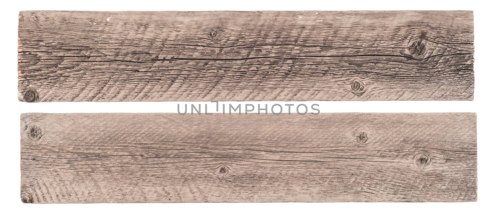 Old planks isolated on white. Top view.