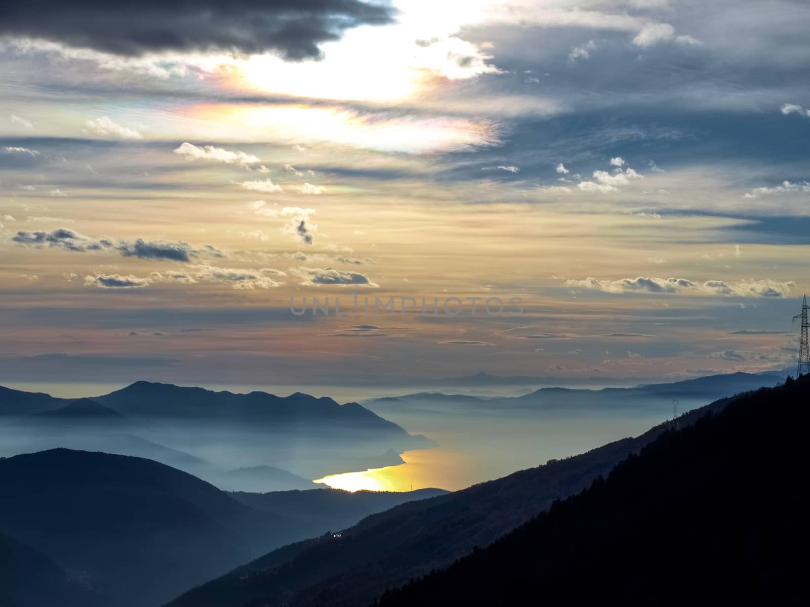 Gambarogno, Switzerland: Trail of Mount Gambarogno and views of the mountains and Lake Maggiore. sunset over the lake maggiore