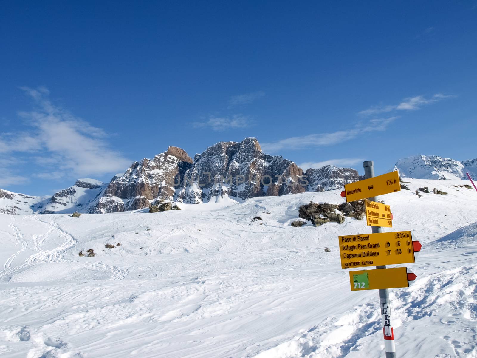 San Bernardino, Switzerland: Snowy winter landscape in step street closed for the cold season