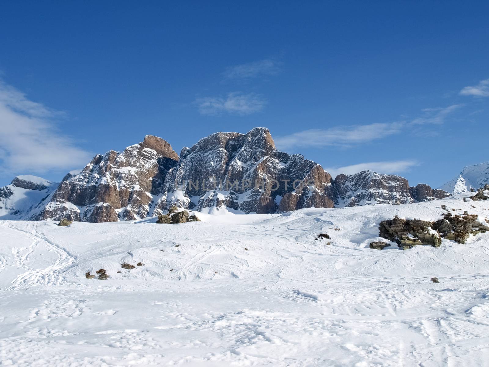 San Bernardino, Switzerland: Snowy winter landscape in step street closed for the cold season