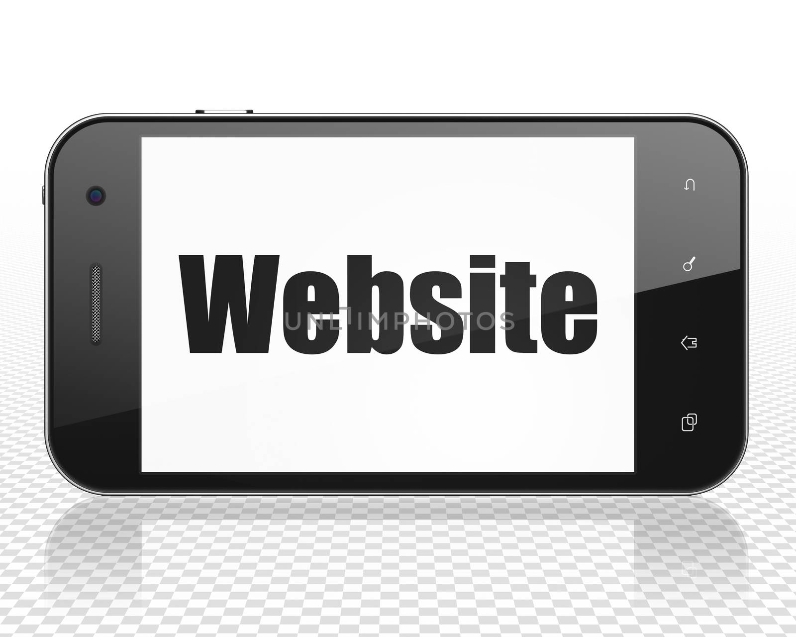 Web development concept: Smartphone with black text Website on display, 3D rendering