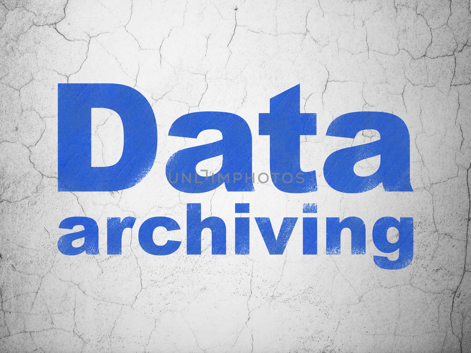 Information concept: Blue Data Archiving on textured concrete wall background