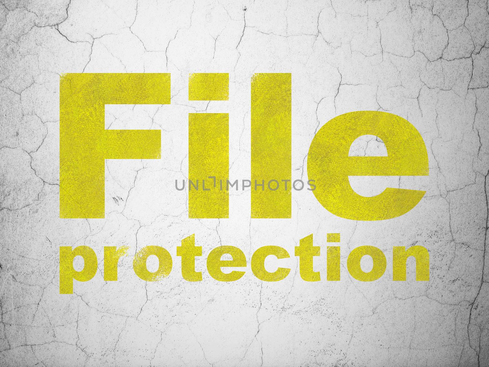 Safety concept: Yellow File Protection on textured concrete wall background