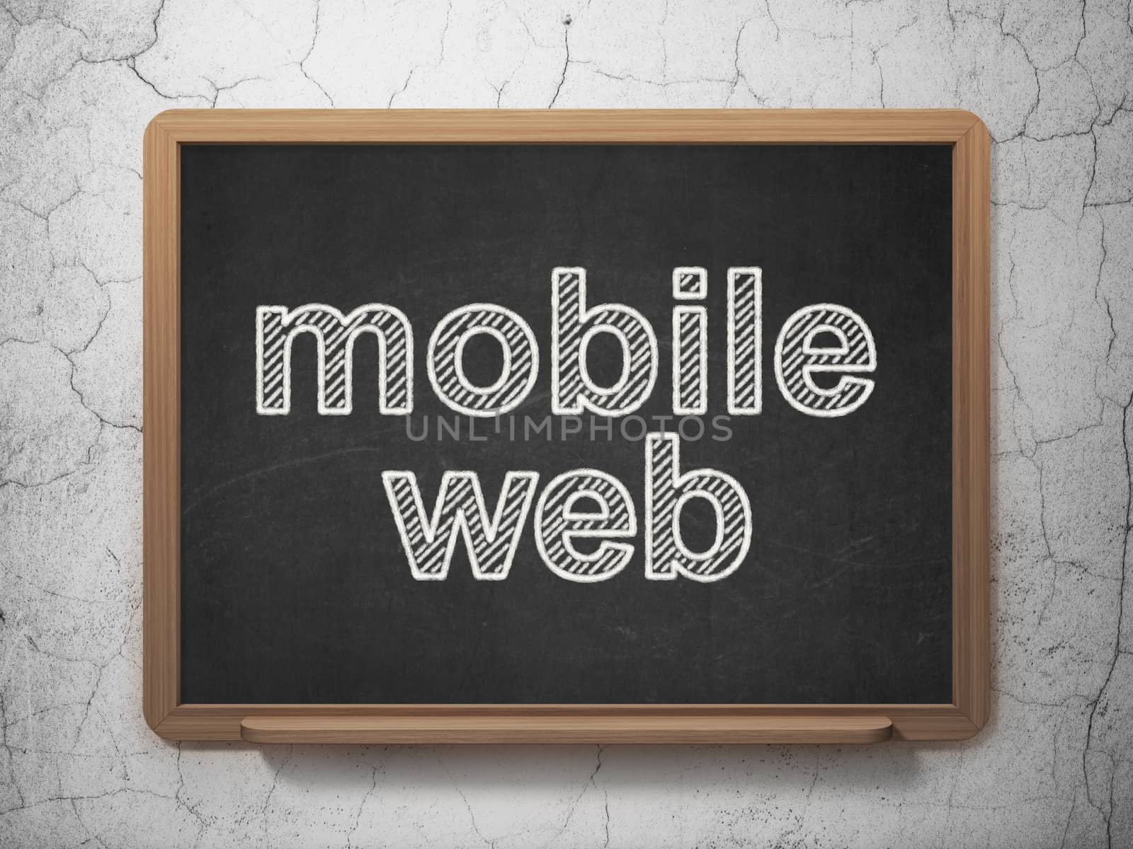 Web design concept: text Mobile Web on Black chalkboard on grunge wall background, 3D rendering