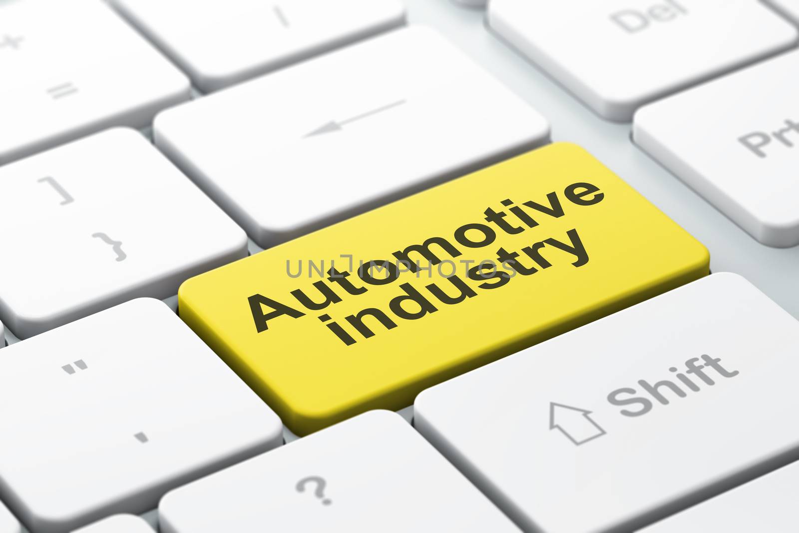 Industry concept: computer keyboard with word Automotive Industry, selected focus on enter button background, 3D rendering