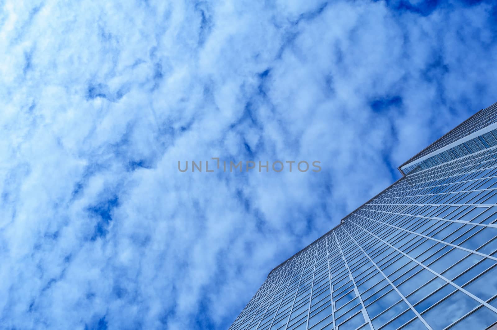 glass office building skyscraper on a background of clouds by timonko