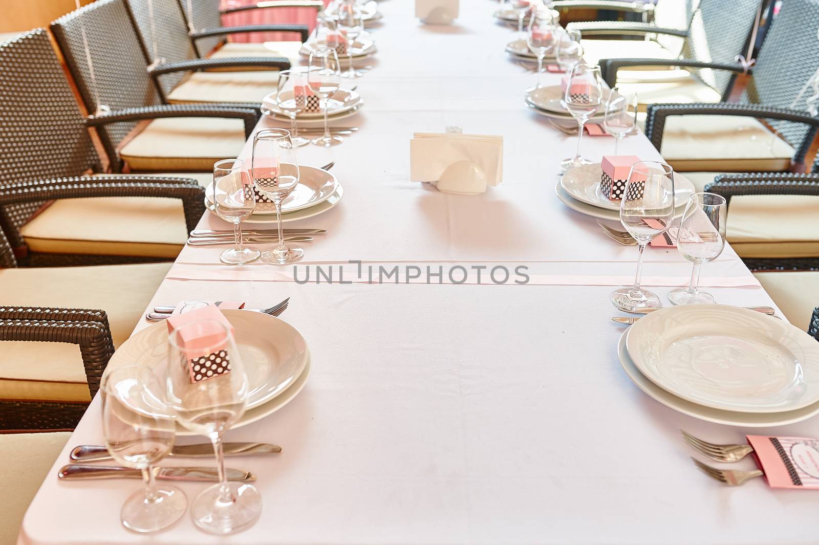 Serving table for a wedding banquet in a restaurant.