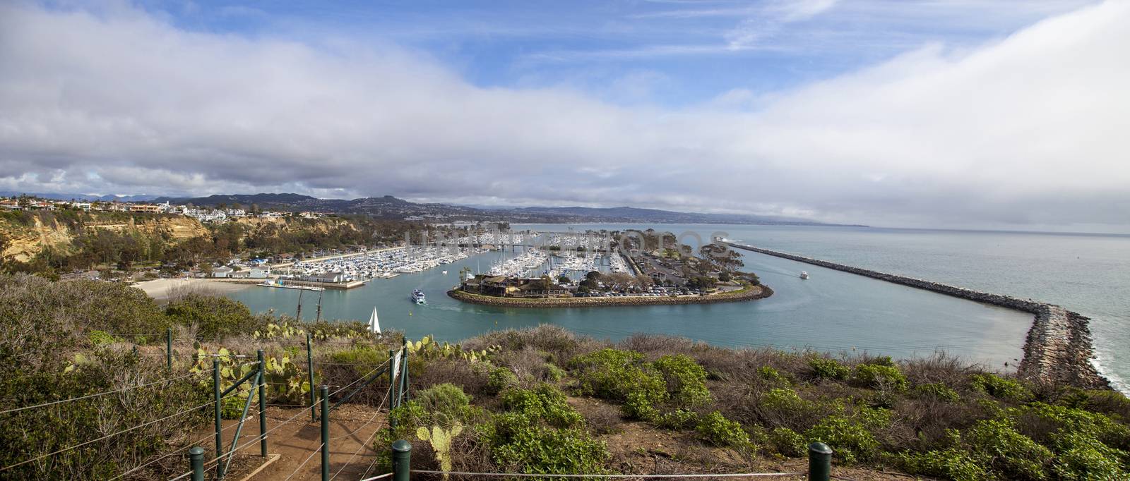Dana Point Harbor from the hiking path above in Southern California, USA on a sunny day