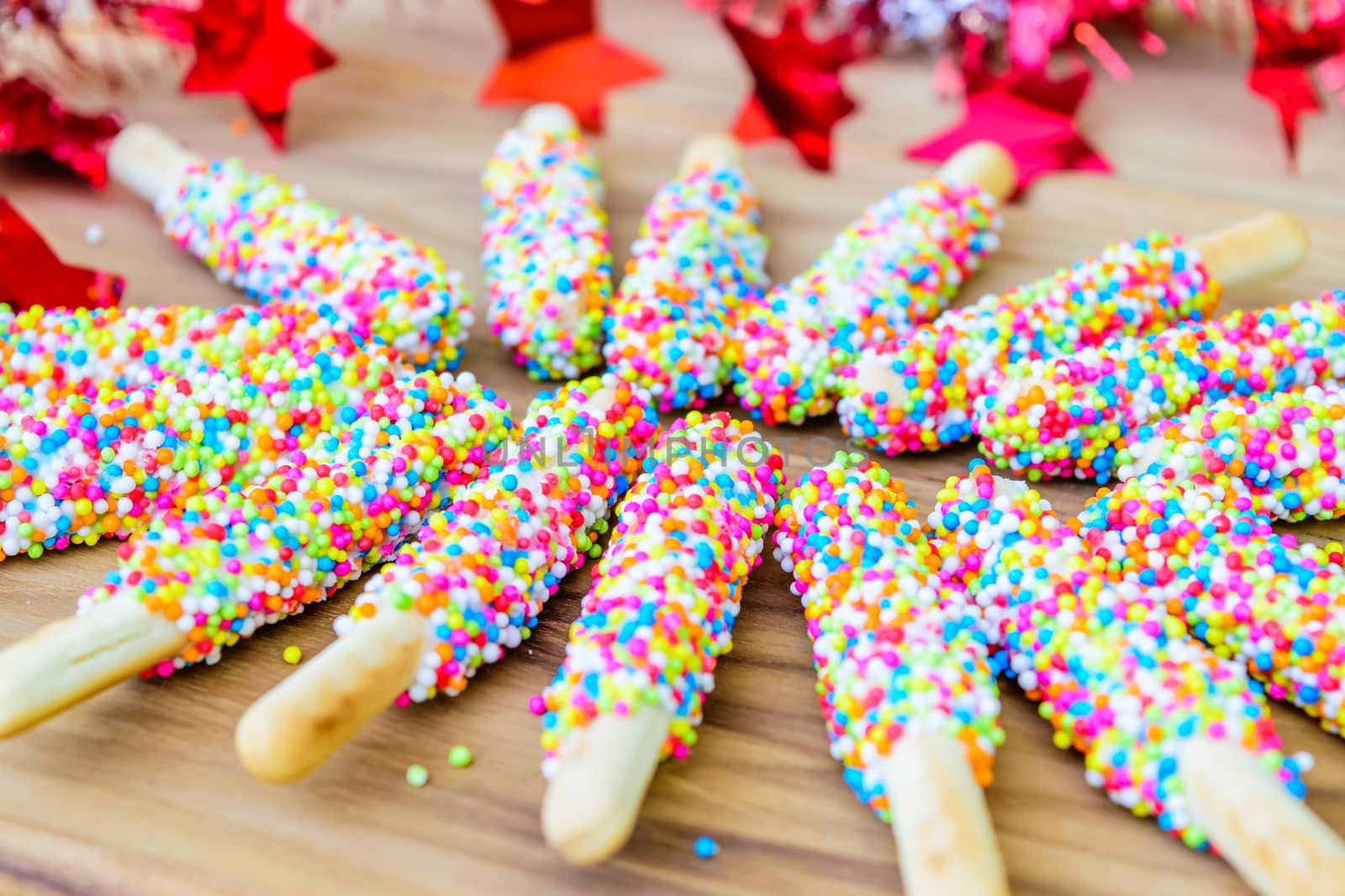 Colorful biscuit stick coated enamel rainbow sugar